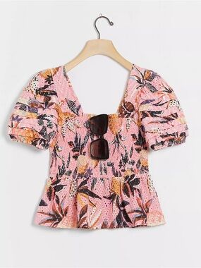 Anthropologie Farm Rio Smocked Eyelet Blouse - M